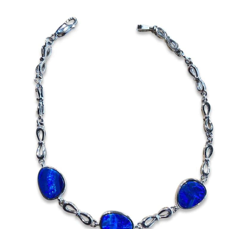 Sterling Silver bracelet with 3 Natural Opal and ironstone backing doublet in bezel set. - Masterpiece Jewellery Opal & Gems Sydney Australia | Online Shop