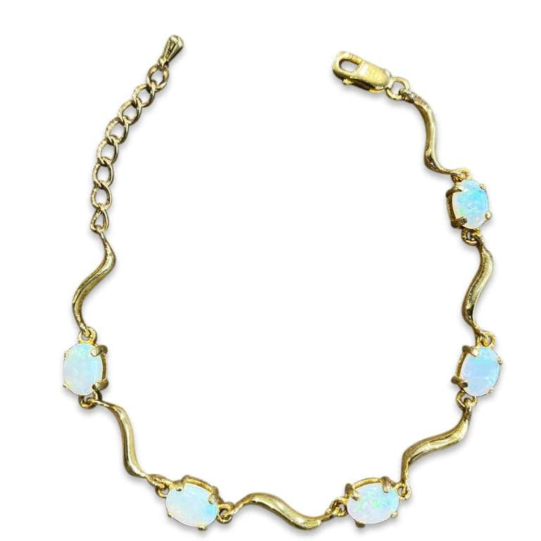 Sterling sliver yellow gold plated bracelet set with 5 Australian White Opal - Masterpiece Jewellery Opal & Gems Sydney Australia | Online Shop