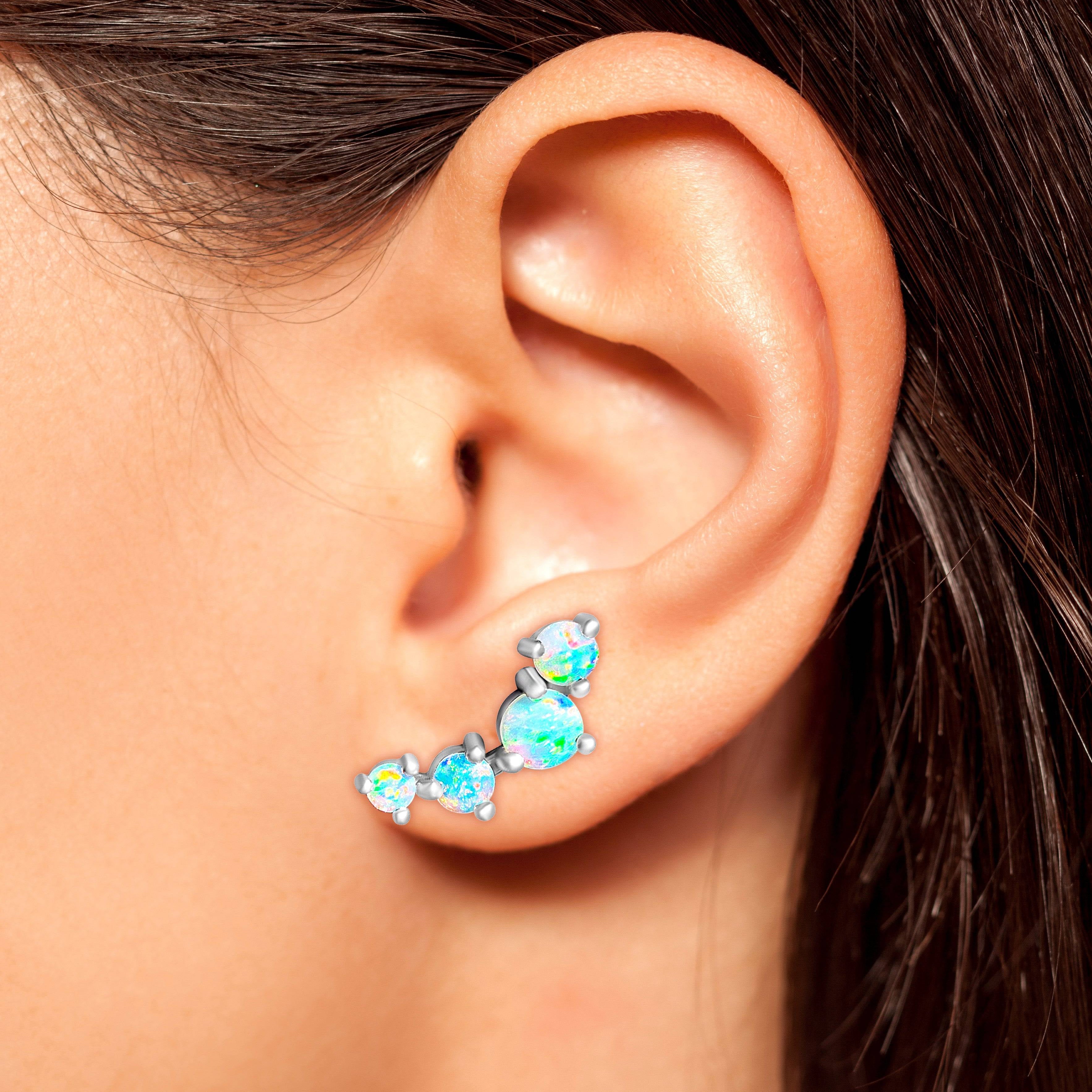 18kt White Gold crawler Opal earrings - Masterpiece Jewellery Opal & Gems Sydney Australia | Online Shop