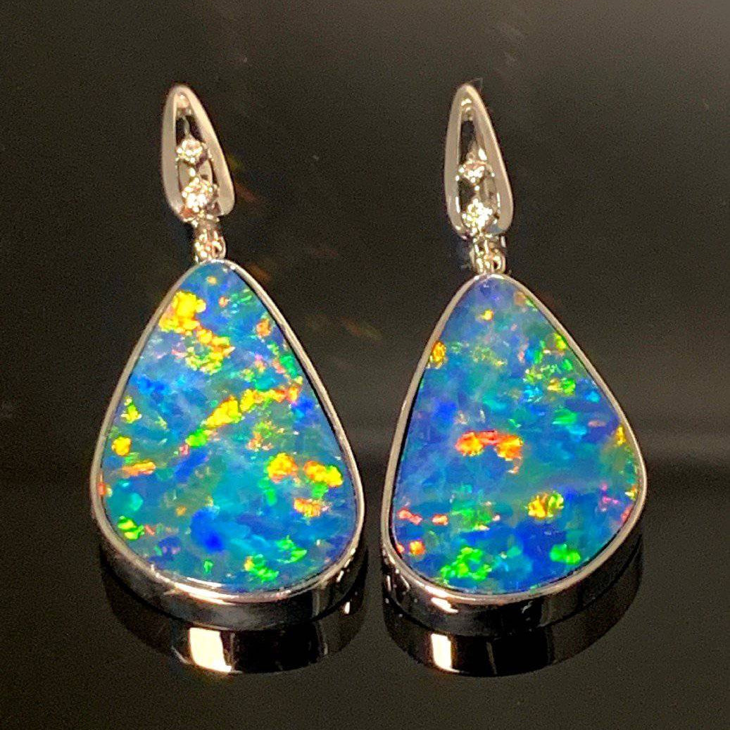 18kt White Gold Opal earrings - Masterpiece Jewellery Opal & Gems Sydney Australia | Online Shop
