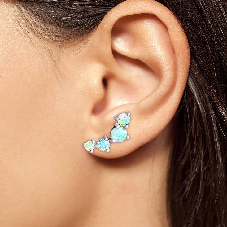 18kt White Gold crawler Opal earrings - Masterpiece Jewellery Opal & Gems Sydney Australia | Online Shop