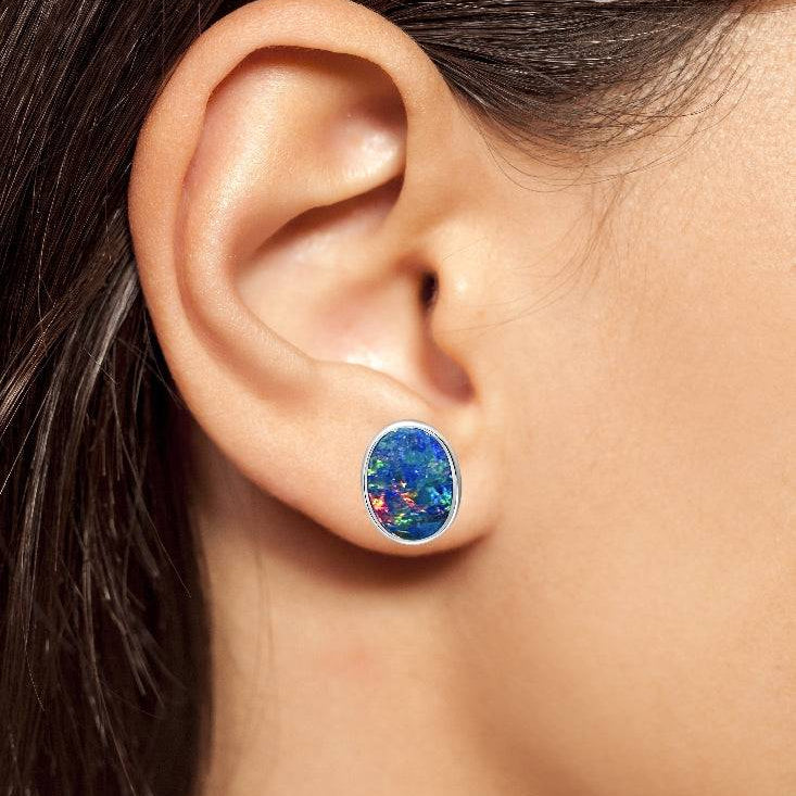 Pair of 9kt White Gold Opal earrings - Masterpiece Jewellery Opal & Gems Sydney Australia | Online Shop