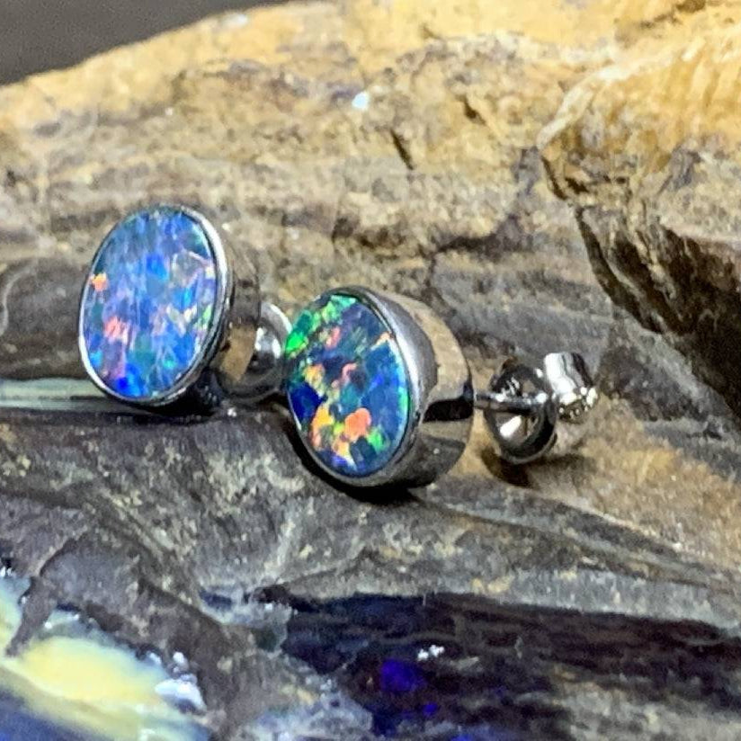Pair of 9kt White Gold Opal earrings - Masterpiece Jewellery Opal & Gems Sydney Australia | Online Shop