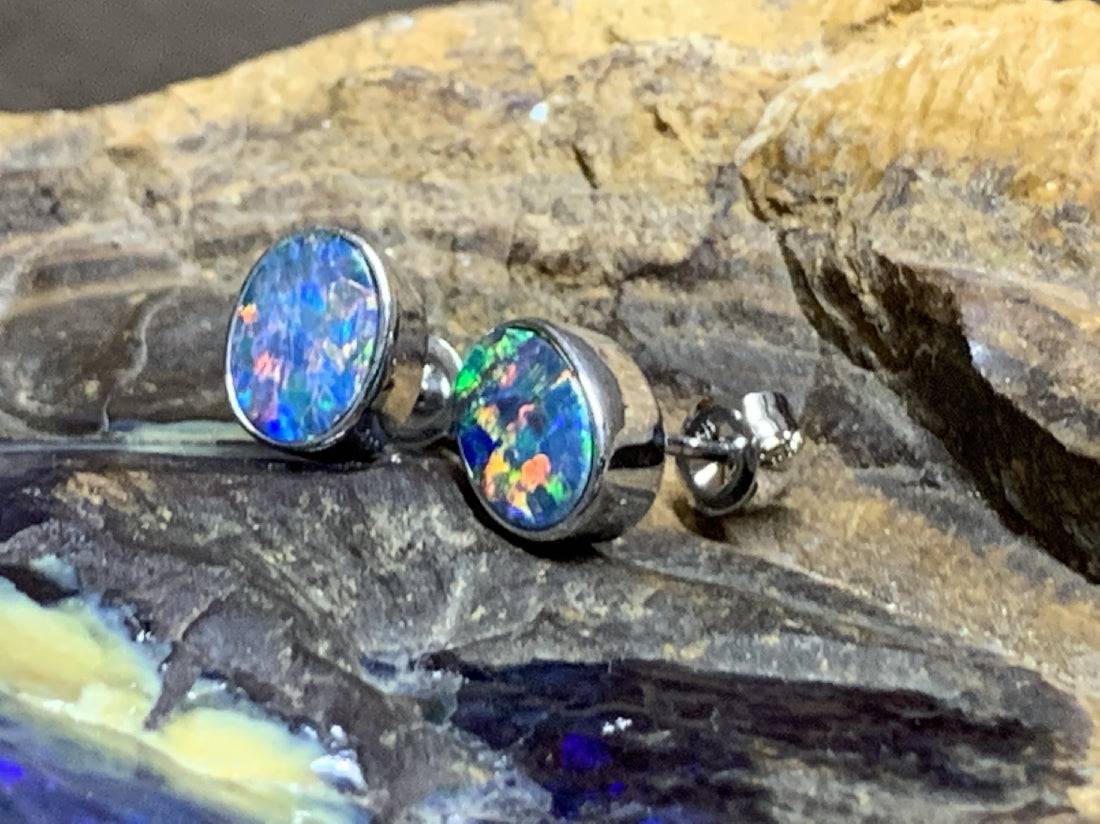 Pair of 9kt White Gold Opal earrings - Masterpiece Jewellery Opal & Gems Sydney Australia | Online Shop