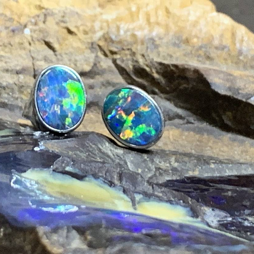 Pair of 9kt White Gold Opal earrings - Masterpiece Jewellery Opal & Gems Sydney Australia | Online Shop