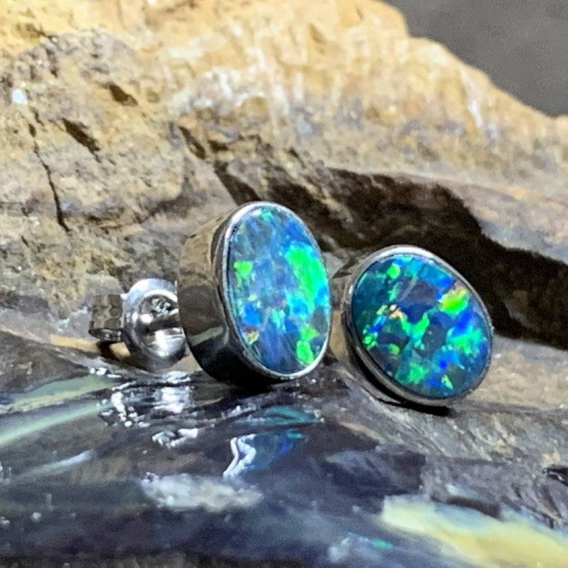 Pair of 9kt White Gold Opal earrings - Masterpiece Jewellery Opal & Gems Sydney Australia | Online Shop