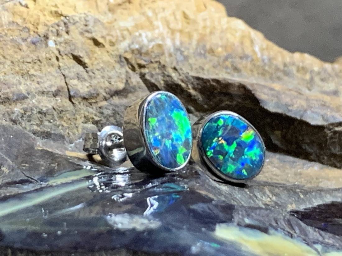 Pair of 9kt White Gold Opal earrings - Masterpiece Jewellery Opal & Gems Sydney Australia | Online Shop