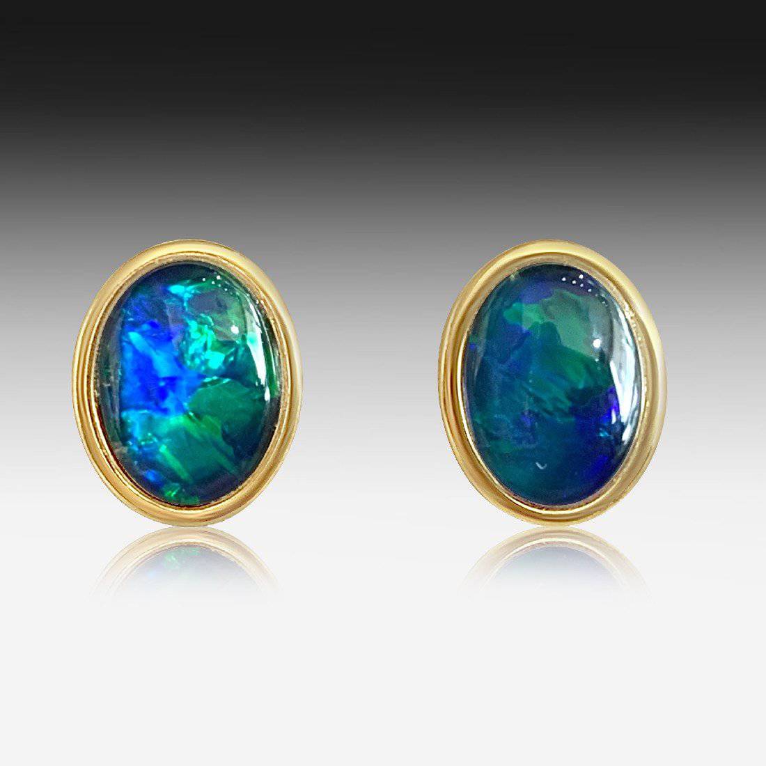 Silver Gold plated 8X6mm Opal Triplet studs - Masterpiece Jewellery Opal & Gems Sydney Australia | Online Shop