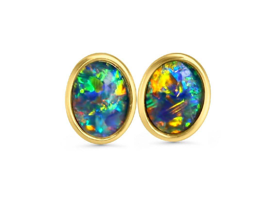Silver Gold plated 8X6mm Opal Triplet studs - Masterpiece Jewellery Opal & Gems Sydney Australia | Online Shop