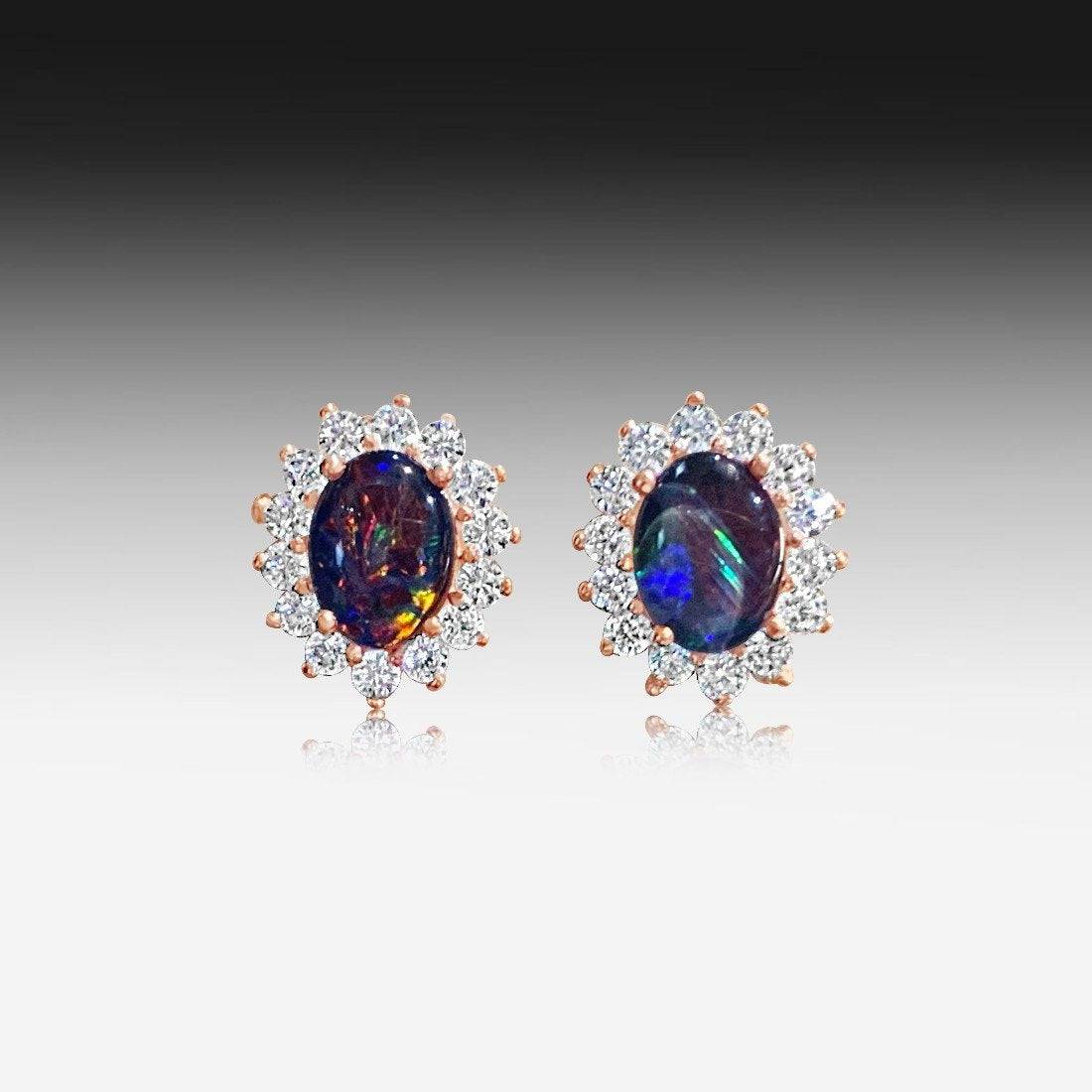 Silver Rose Gold plated 8x6 Opal Cluster earrings - Masterpiece Jewellery Opal & Gems Sydney Australia | Online Shop