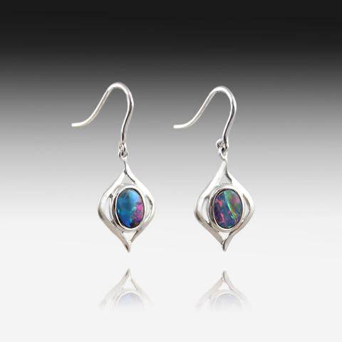Sterling Silver hook earrings with Opal - Masterpiece Jewellery Opal & Gems Sydney Australia | Online Shop