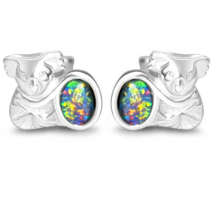 Sterling Silver Koala Opal triplet studs - Masterpiece Jewellery Opal & Gems Sydney Australia | Online Shop