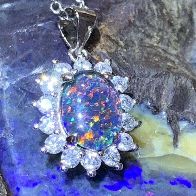 Sterling Silver Opal triplet cluster pendant - Masterpiece Jewellery Opal & Gems Sydney Australia | Online Shop