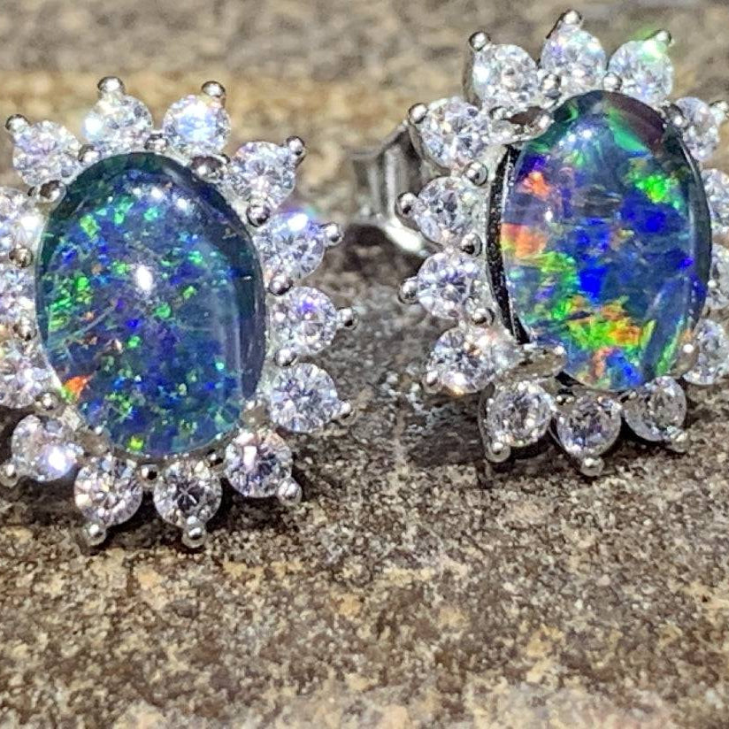 Sterling Silver Opal triplet earrings 8x6mm - Masterpiece Jewellery Opal & Gems Sydney Australia | Online Shop