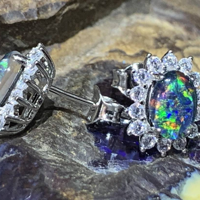 Sterling Silver Opal triplet earrings 8x6mm - Masterpiece Jewellery Opal & Gems Sydney Australia | Online Shop