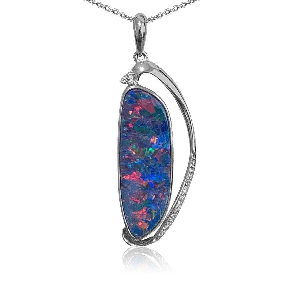 14kt White Gold Opal and diamond pendant - Masterpiece Jewellery Opal & Gems Sydney Australia | Online Shop