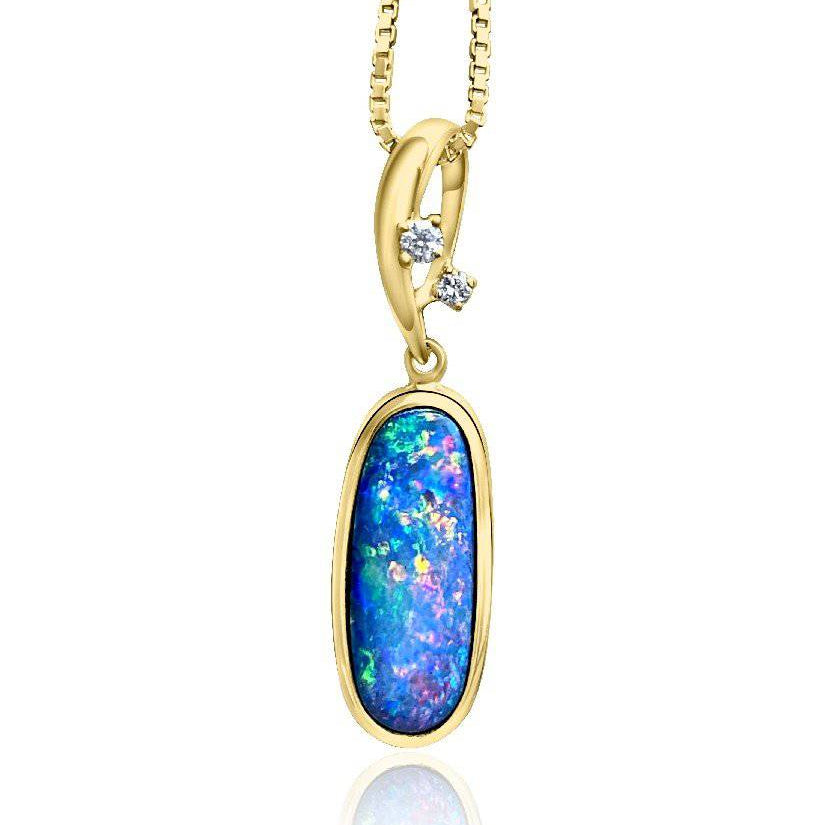 14kt Yellow Gold Black Opal diamond pendant - Masterpiece Jewellery Opal & Gems Sydney Australia | Online Shop