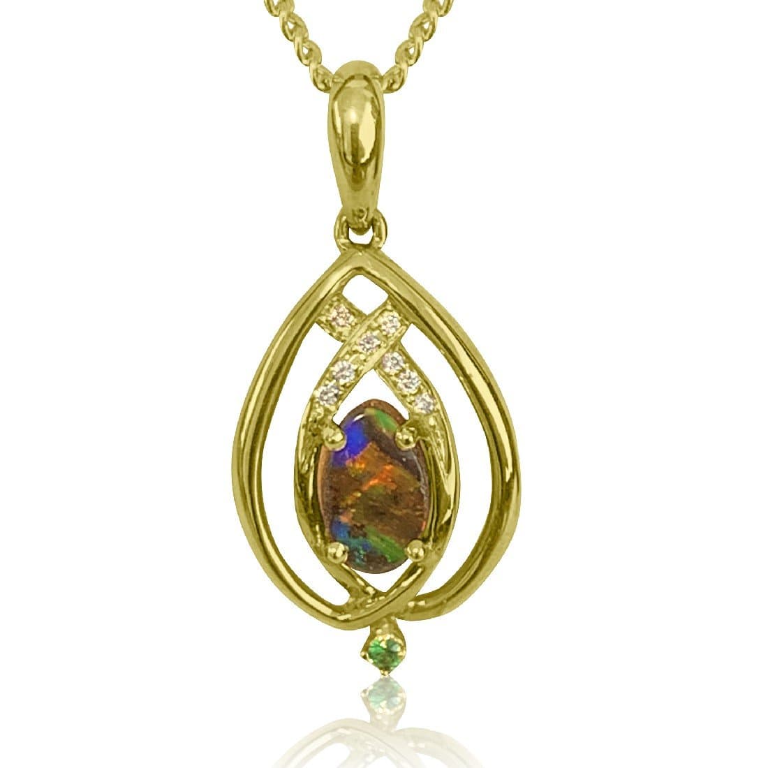 14kt Yellow Gold Boulder Opal and Diamond pendant - Masterpiece Jewellery Opal & Gems Sydney Australia | Online Shop