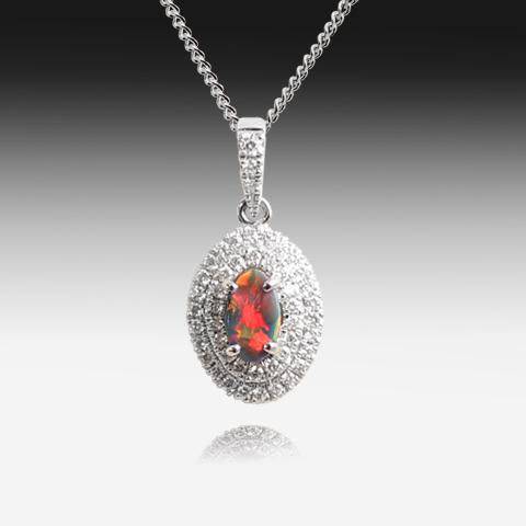 18kt White Gold Black Opal and Diamond pendant - Masterpiece Jewellery Opal & Gems Sydney Australia | Online Shop