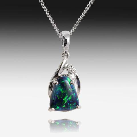 18KT WHITE GOLD BLACK OPAL AND DIAMOND PENDANT - Masterpiece Jewellery Opal & Gems Sydney Australia | Online Shop