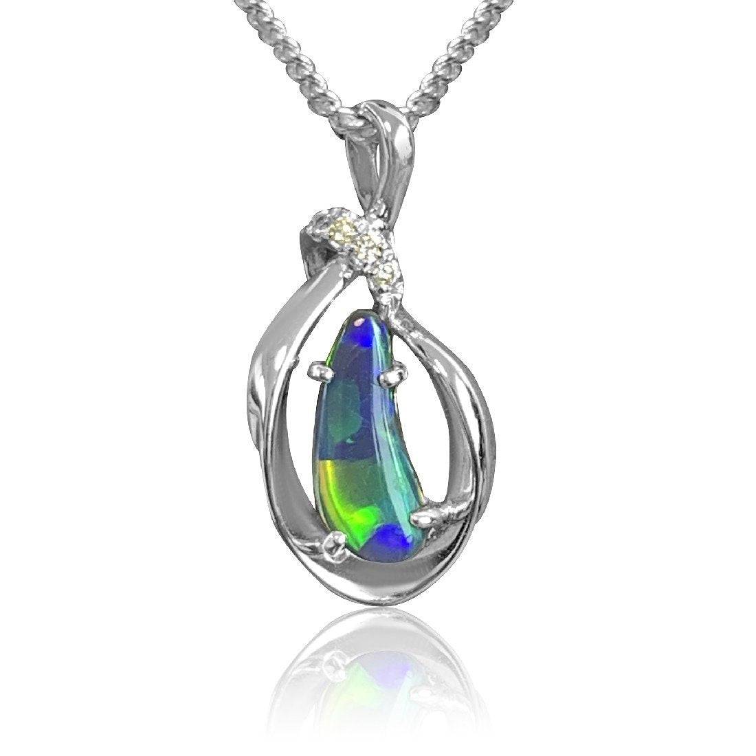 18kt White Gold Black Opal and diamond pendant - Masterpiece Jewellery Opal & Gems Sydney Australia | Online Shop