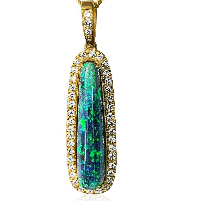 18kt Yellow Gold Black Opal and Diamond pendant - Masterpiece Jewellery Opal & Gems Sydney Australia | Online Shop
