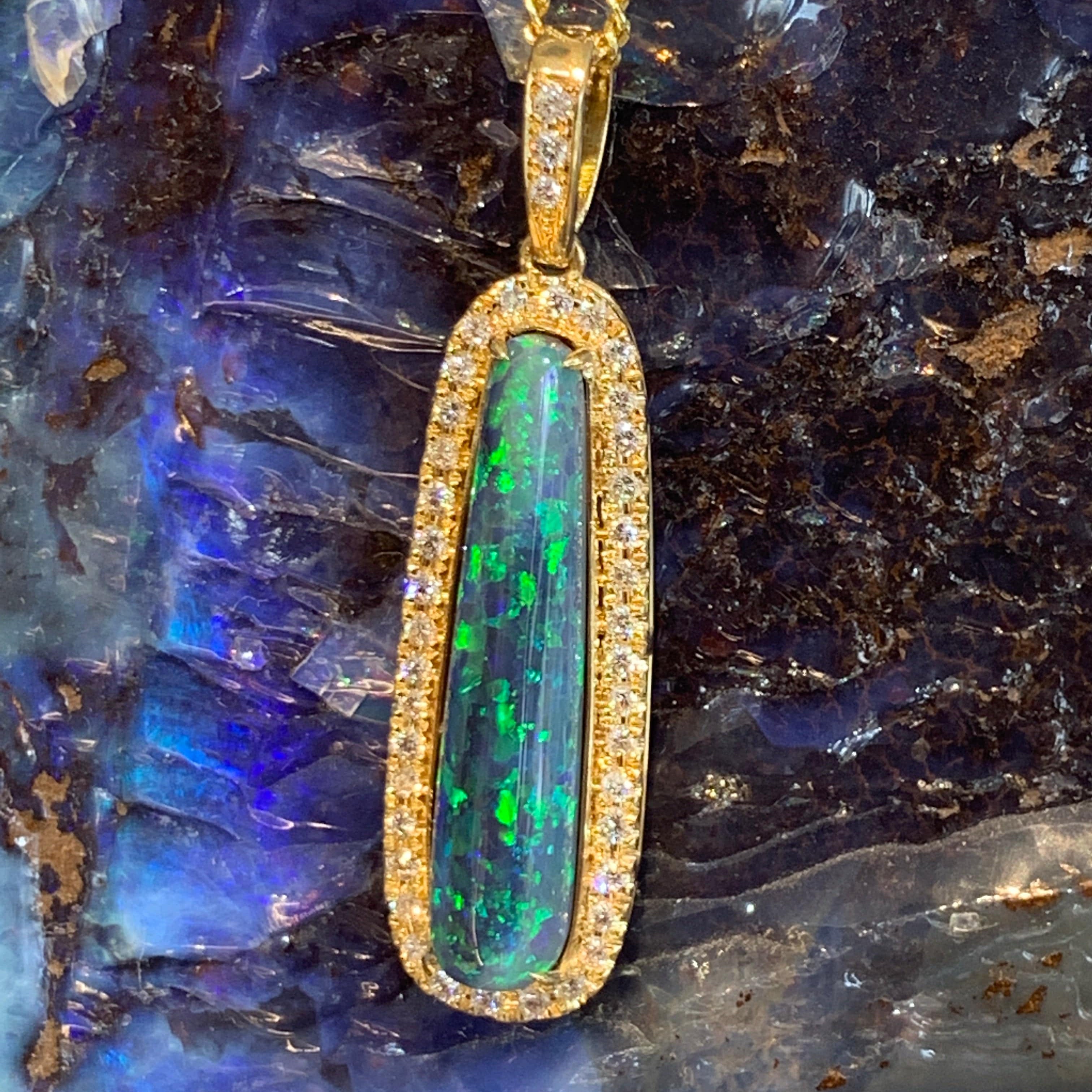 18kt Yellow Gold Black Opal and Diamond pendant - Masterpiece Jewellery Opal & Gems Sydney Australia | Online Shop