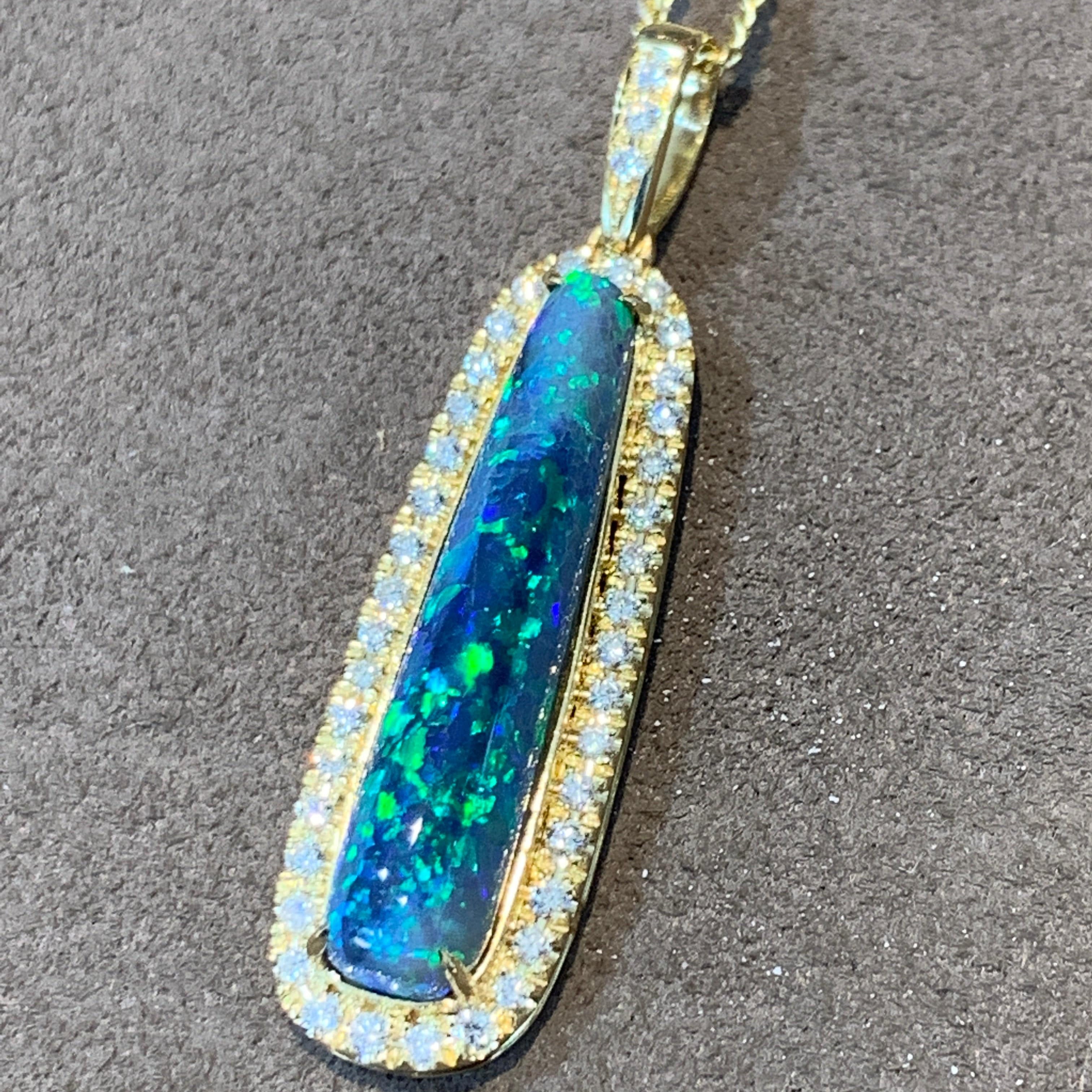 18kt Yellow Gold Black Opal and Diamond pendant - Masterpiece Jewellery Opal & Gems Sydney Australia | Online Shop