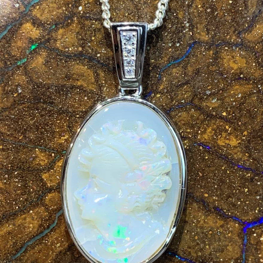 Sterling Silver carving Opal pendant - Masterpiece Jewellery Opal & Gems Sydney Australia | Online Shop
