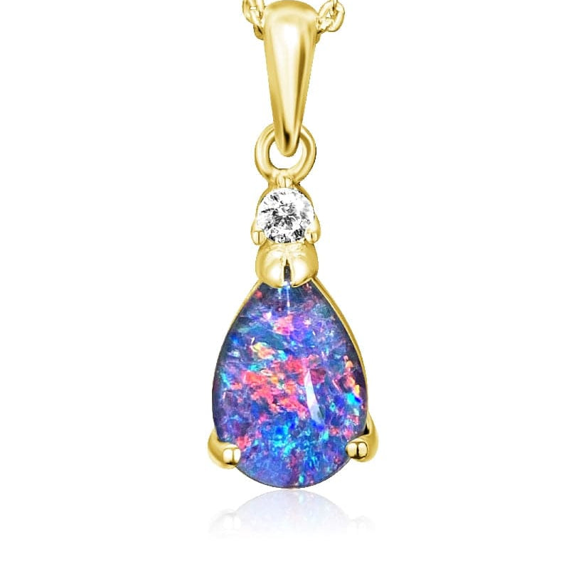 Sterling Silver Gold plated pendant set with one 10x7mm Opal triplet - Masterpiece Jewellery Opal & Gems Sydney Australia | Online Shop