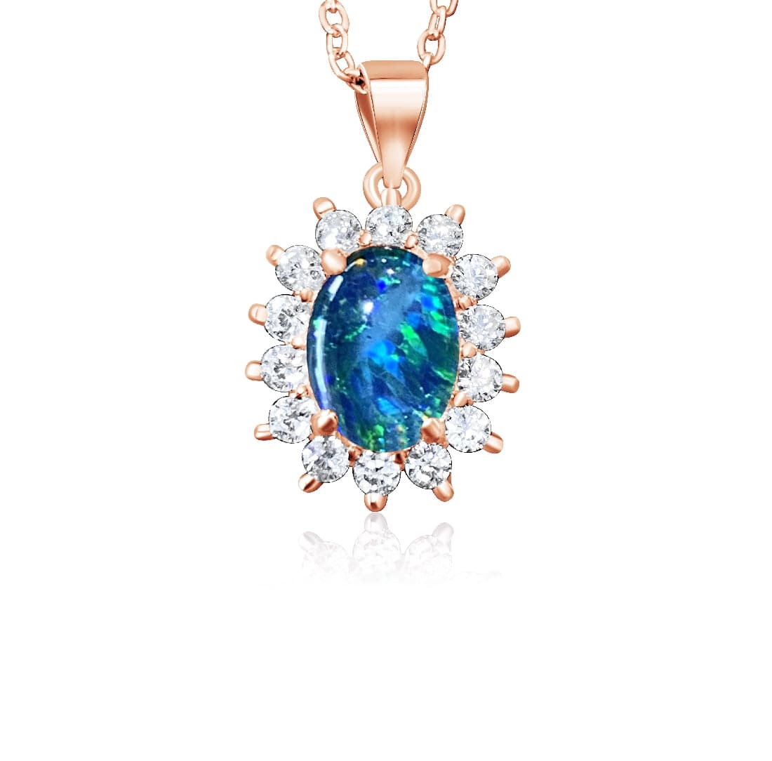 Sterling Silver Rose Gold plated Opal triplet cluster pendant - Masterpiece Jewellery Opal & Gems Sydney Australia | Online Shop