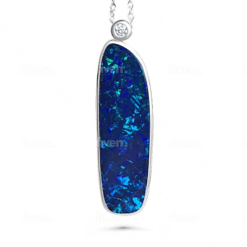 One 14kt White Gold Opal and Diamond pendant - Masterpiece Jewellery Opal & Gems Sydney Australia | Online Shop