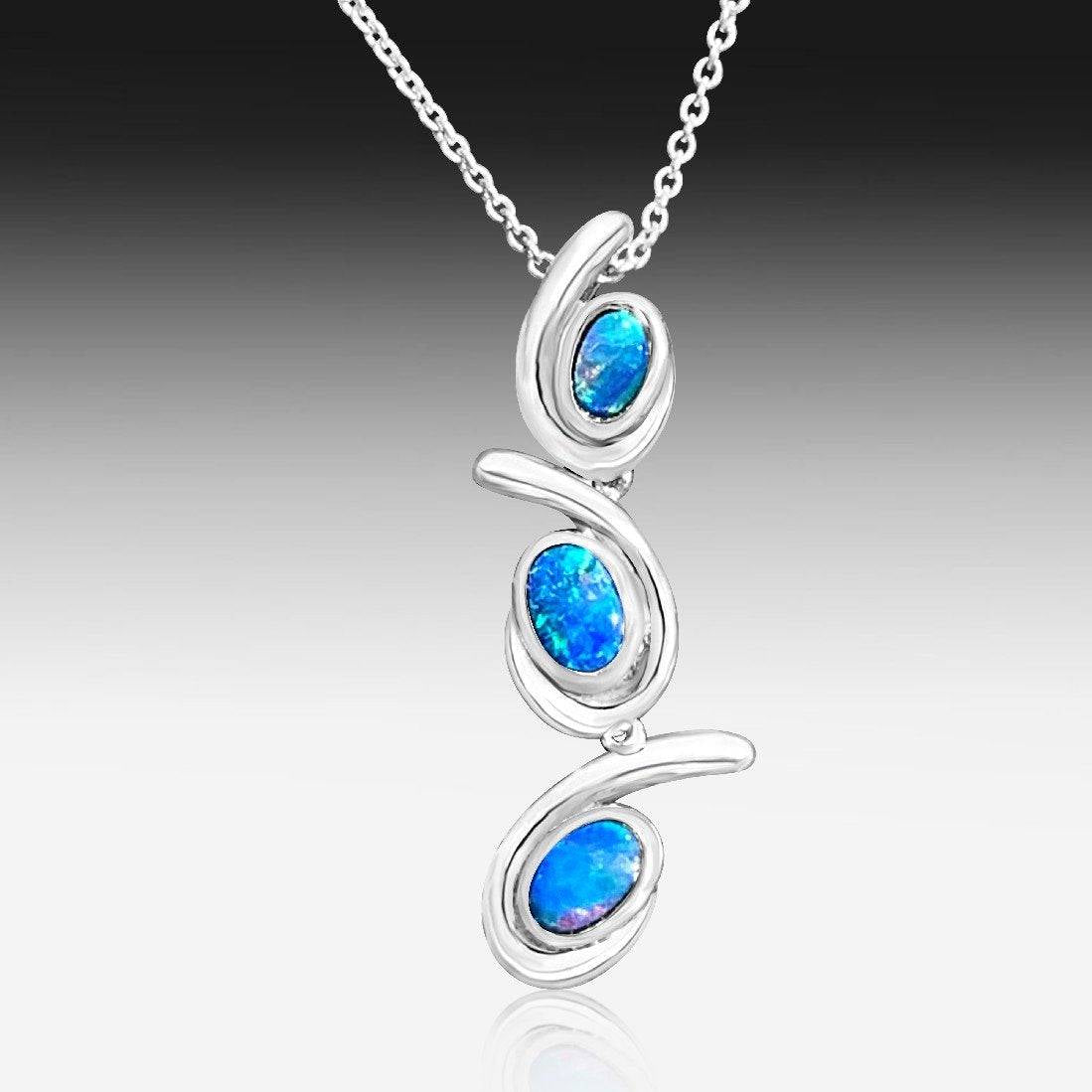 Sterling silver 3 drop pendant with Opals - Masterpiece Jewellery Opal & Gems Sydney Australia | Online Shop