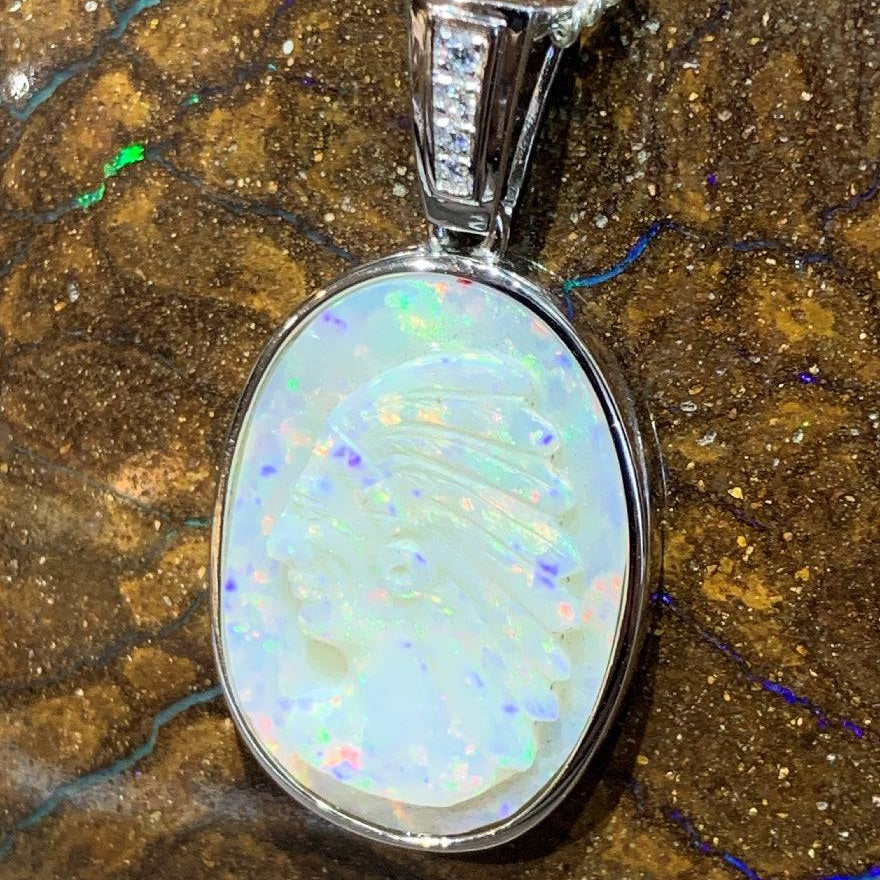 Sterling Silver carved Opal pendant - Masterpiece Jewellery Opal & Gems Sydney Australia | Online Shop