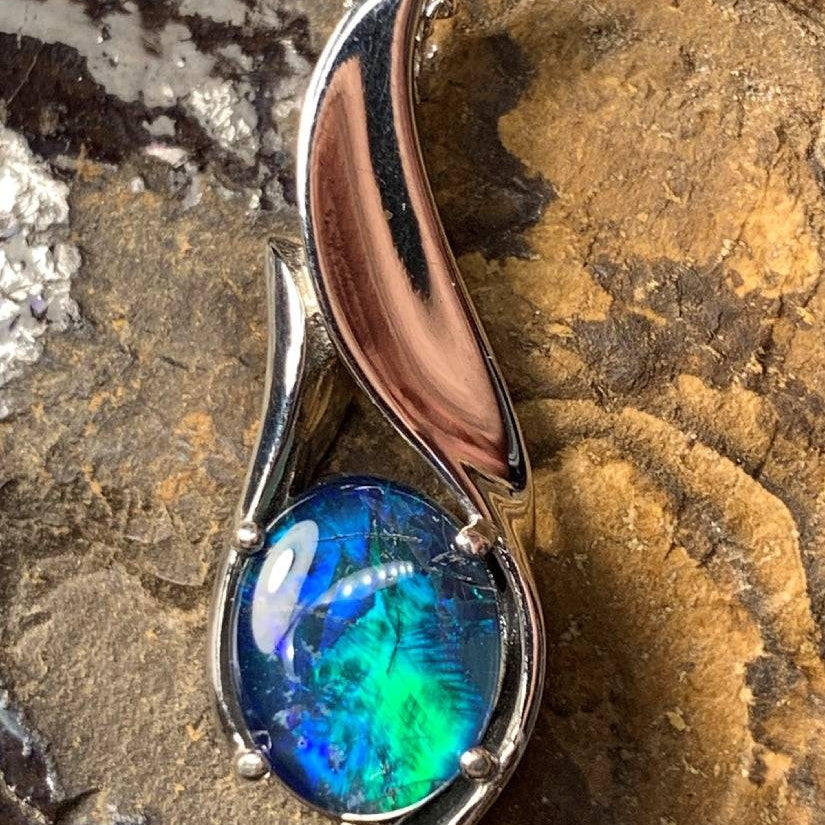 Sterling Silver Flame design 10x8mm Opal pendant - Masterpiece Jewellery Opal & Gems Sydney Australia | Online Shop
