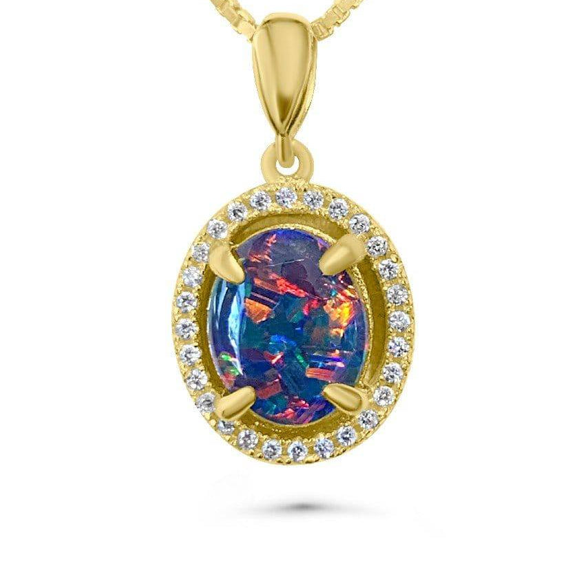 Sterling Silver Gold Plated halo Opal Triplet pendant - Masterpiece Jewellery Opal & Gems Sydney Australia | Online Shop