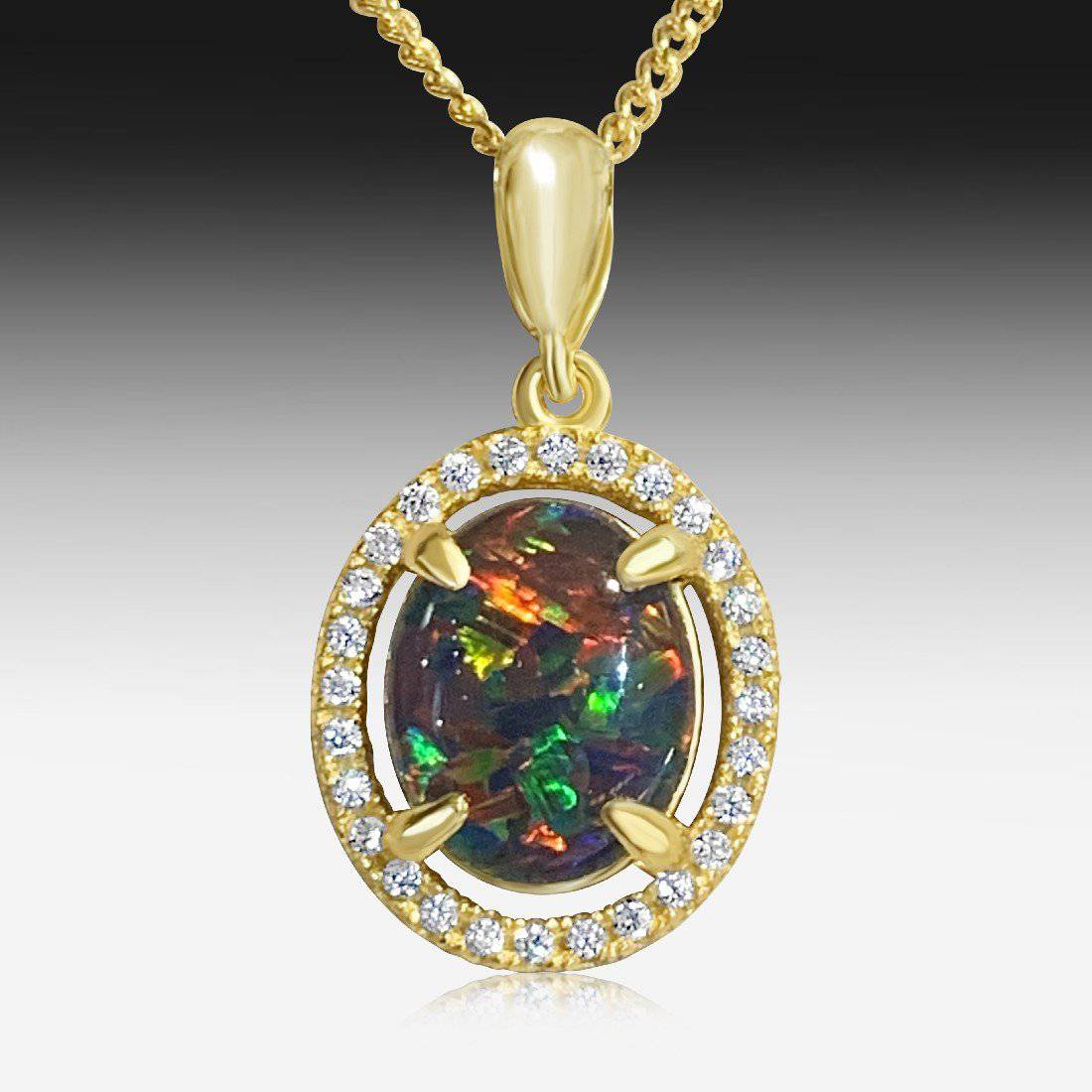 Sterling Silver Gold Plated halo Opal Triplet pendant - Masterpiece Jewellery Opal & Gems Sydney Australia | Online Shop