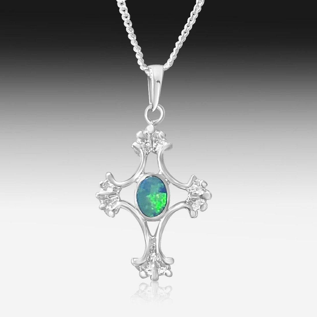Sterling Silver Opal cross pendant - Masterpiece Jewellery Opal & Gems Sydney Australia | Online Shop