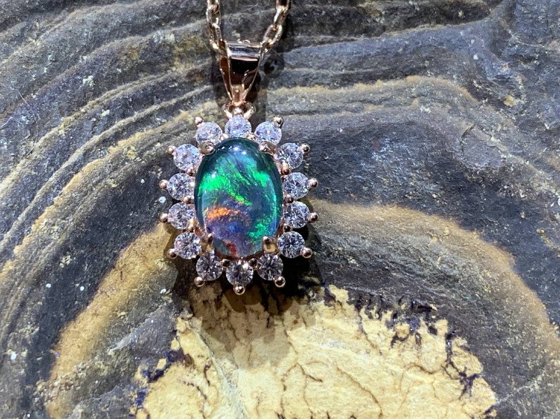 Sterling Silver Rose Gold plated Opal triplet cluster pendant - Masterpiece Jewellery Opal & Gems Sydney Australia | Online Shop