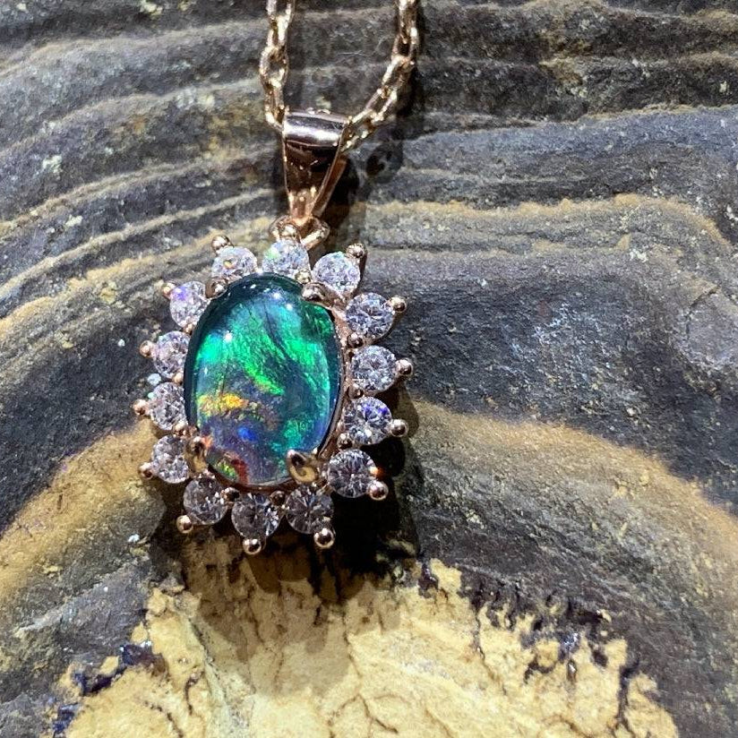 Sterling Silver Rose Gold plated Opal triplet cluster pendant - Masterpiece Jewellery Opal & Gems Sydney Australia | Online Shop