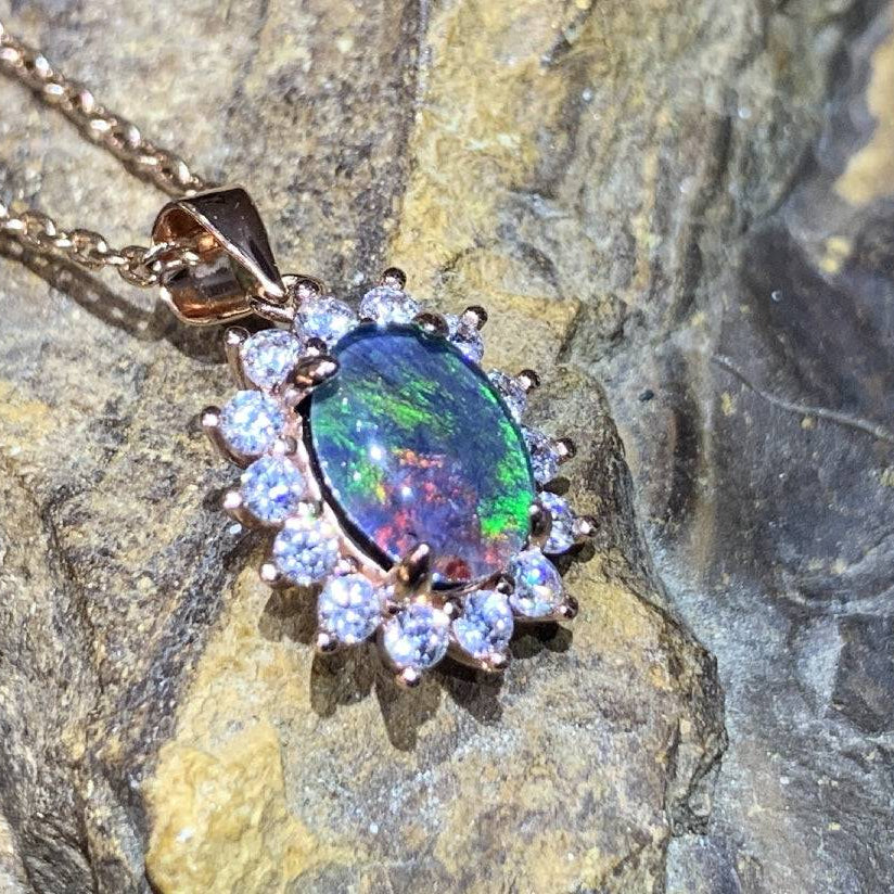 Sterling Silver Rose Gold plated Opal triplet cluster pendant - Masterpiece Jewellery Opal & Gems Sydney Australia | Online Shop