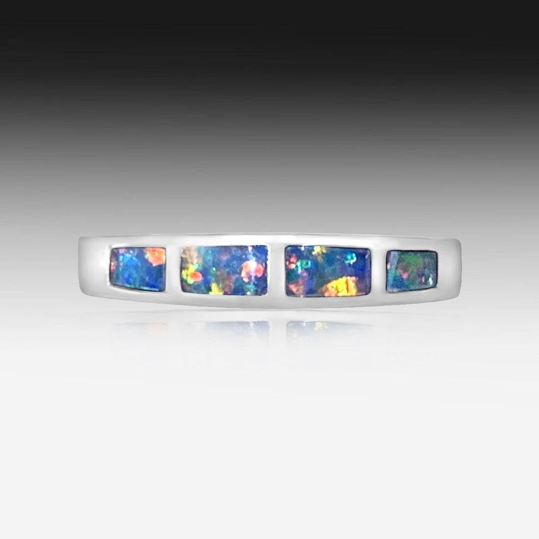 14kt White Gold Opal band - Masterpiece Jewellery Opal & Gems Sydney Australia | Online Shop