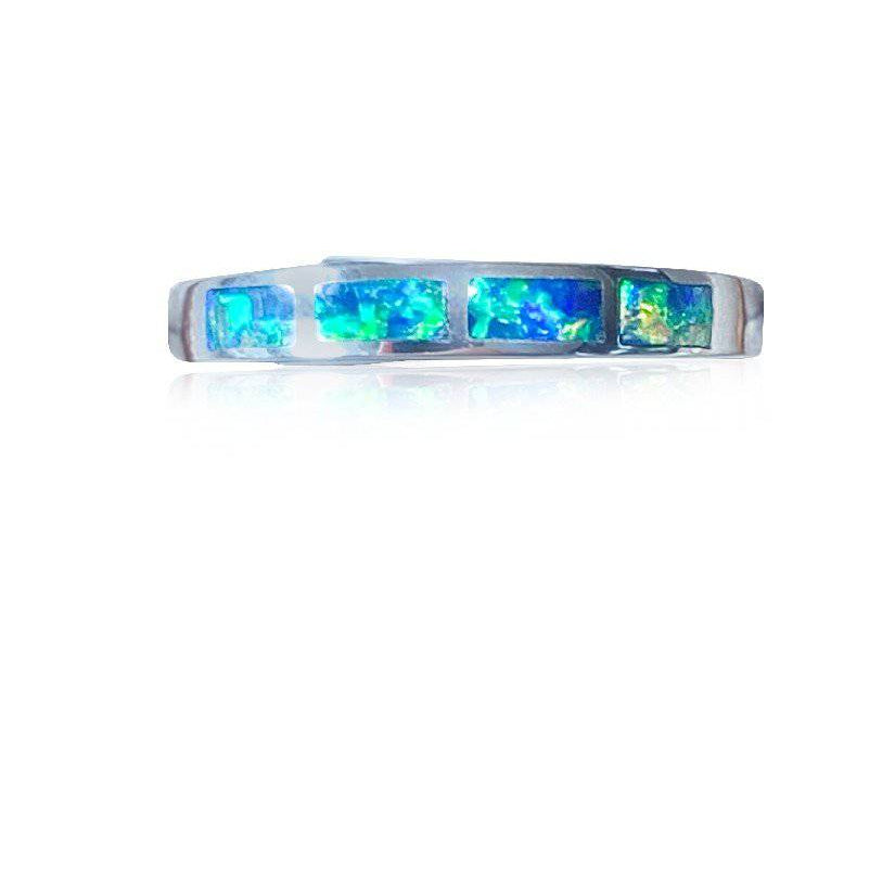 14KT WHITE GOLD THIN OPAL INLAY BAND - Masterpiece Jewellery Opal & Gems Sydney Australia | Online Shop