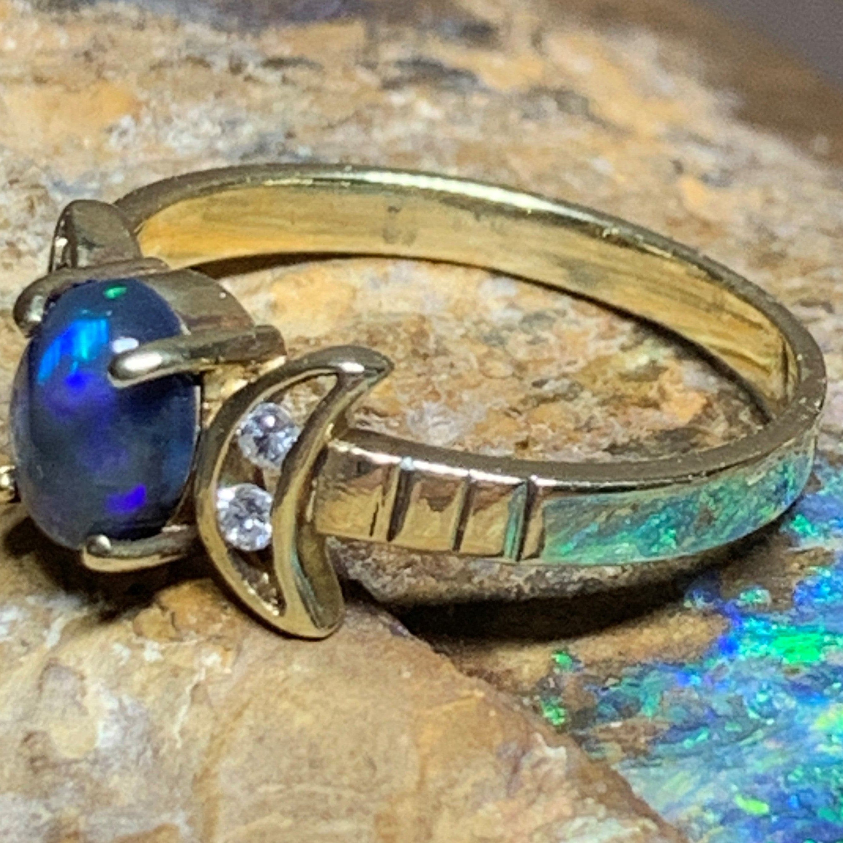 14kt Yellow Gold Black Opal and Diamond ring - Masterpiece Jewellery Opal & Gems Sydney Australia | Online Shop