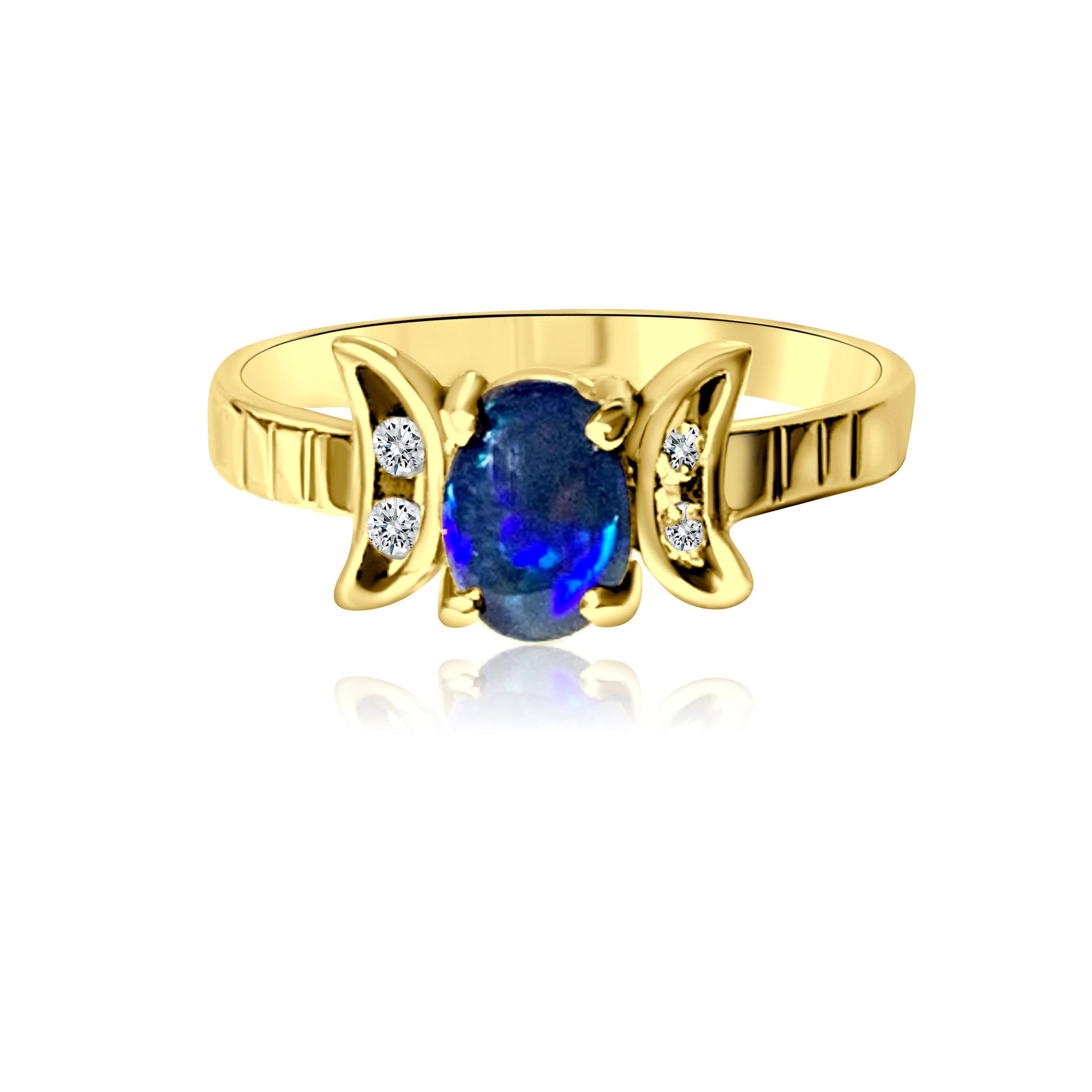 14kt Yellow Gold Black Opal and Diamond ring - Masterpiece Jewellery Opal & Gems Sydney Australia | Online Shop