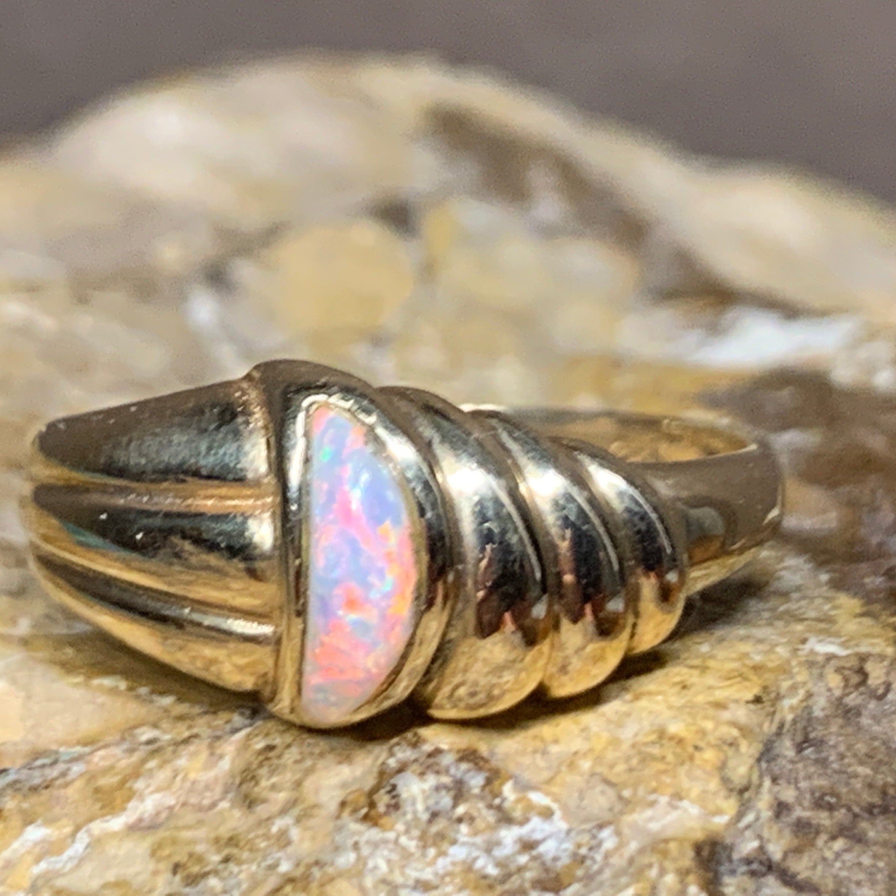 14kt Yellow Gold Opal bezel set ring - Masterpiece Jewellery Opal & Gems Sydney Australia | Online Shop