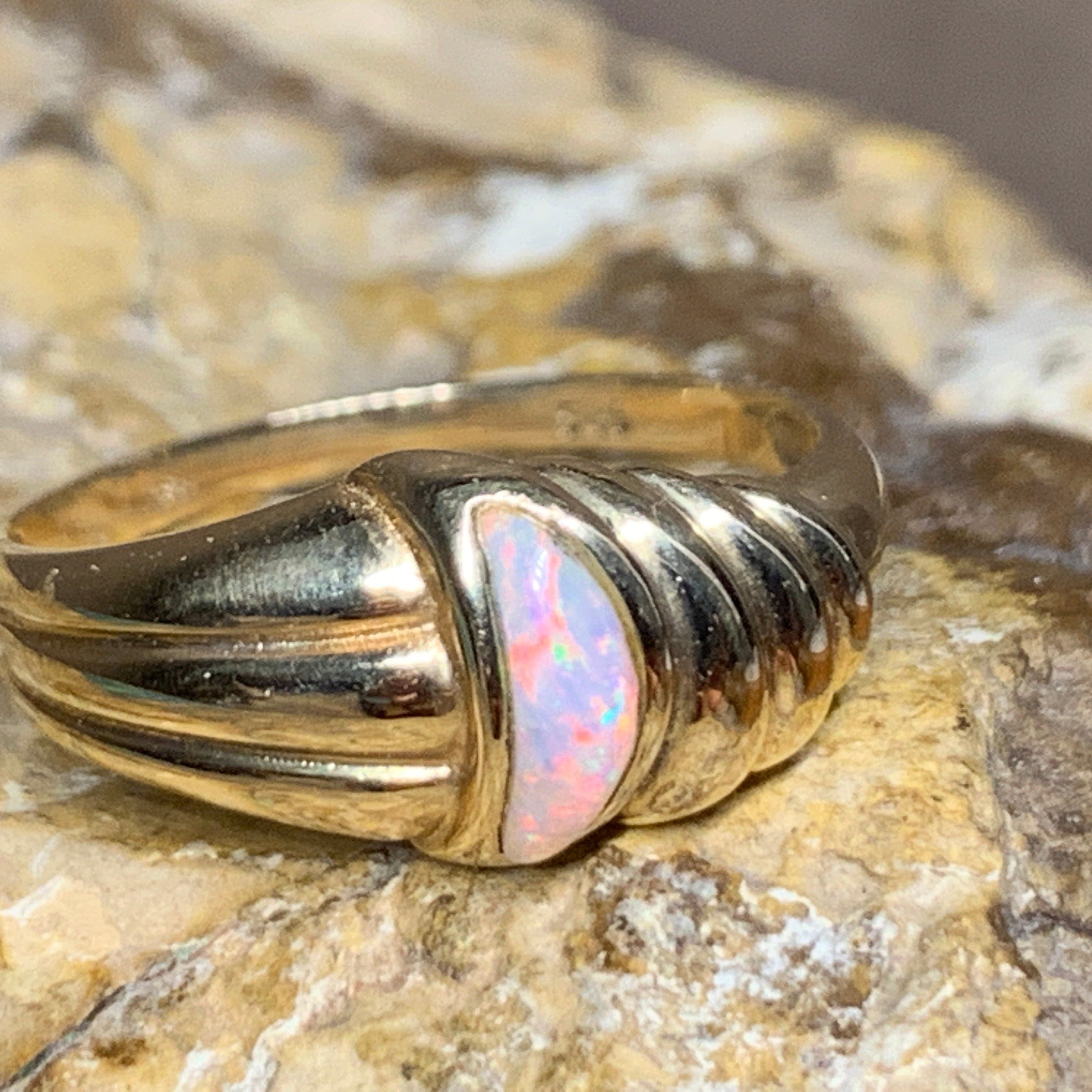 14kt Yellow Gold Opal bezel set ring - Masterpiece Jewellery Opal & Gems Sydney Australia | Online Shop