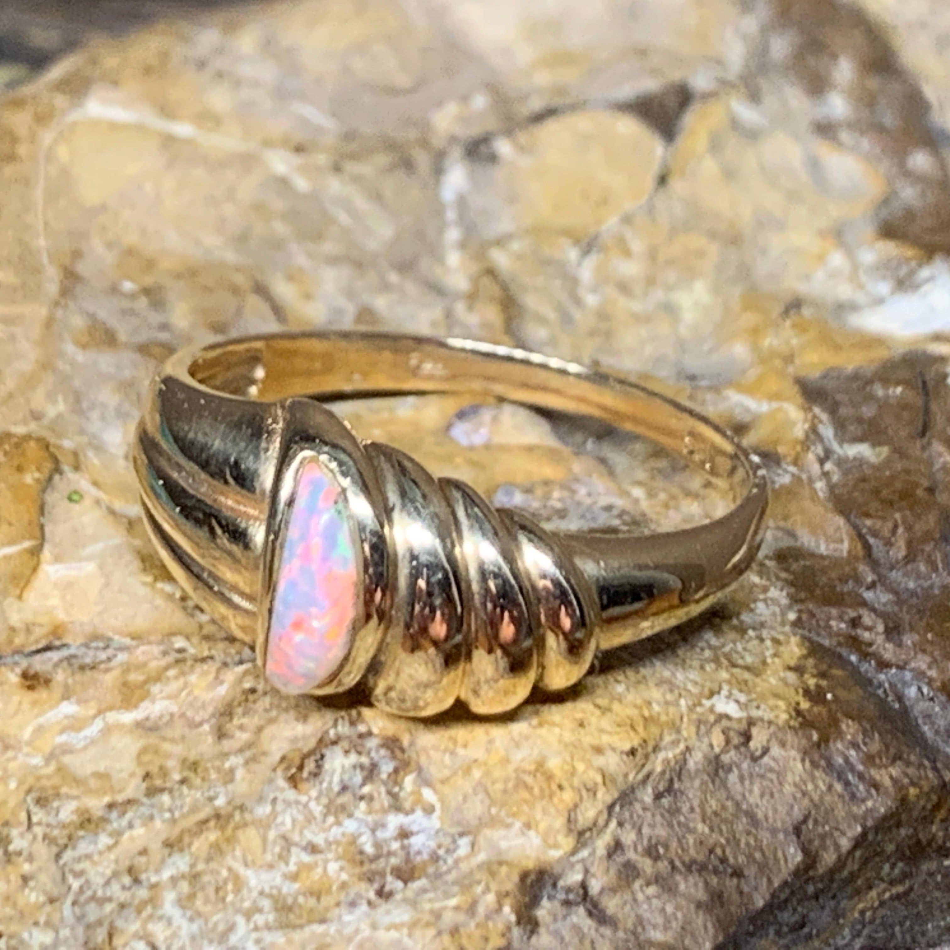 14kt Yellow Gold Opal bezel set ring - Masterpiece Jewellery Opal & Gems Sydney Australia | Online Shop