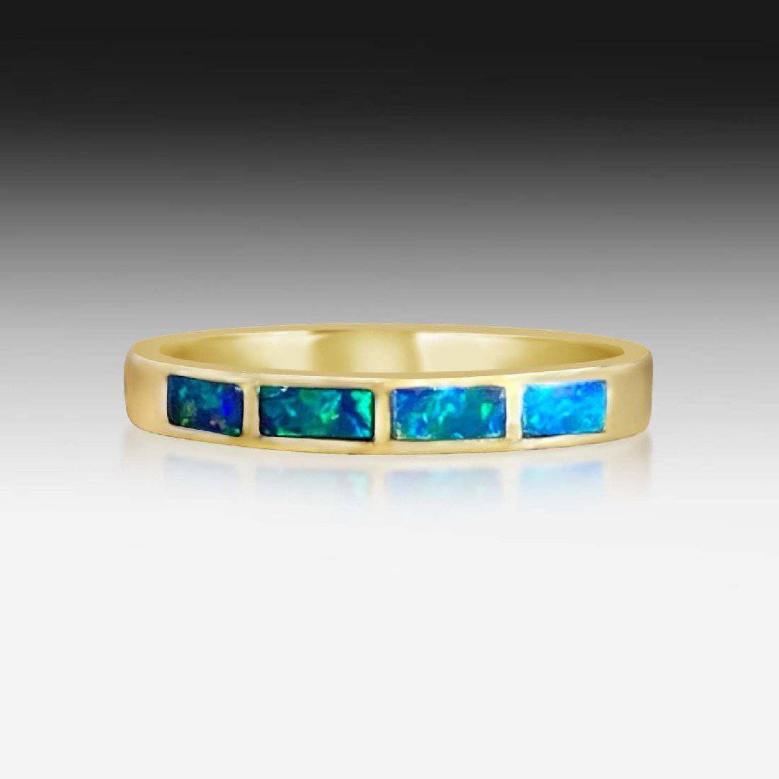 14kt Yellow Gold Opal inlay bands - Masterpiece Jewellery Opal & Gems Sydney Australia | Online Shop
