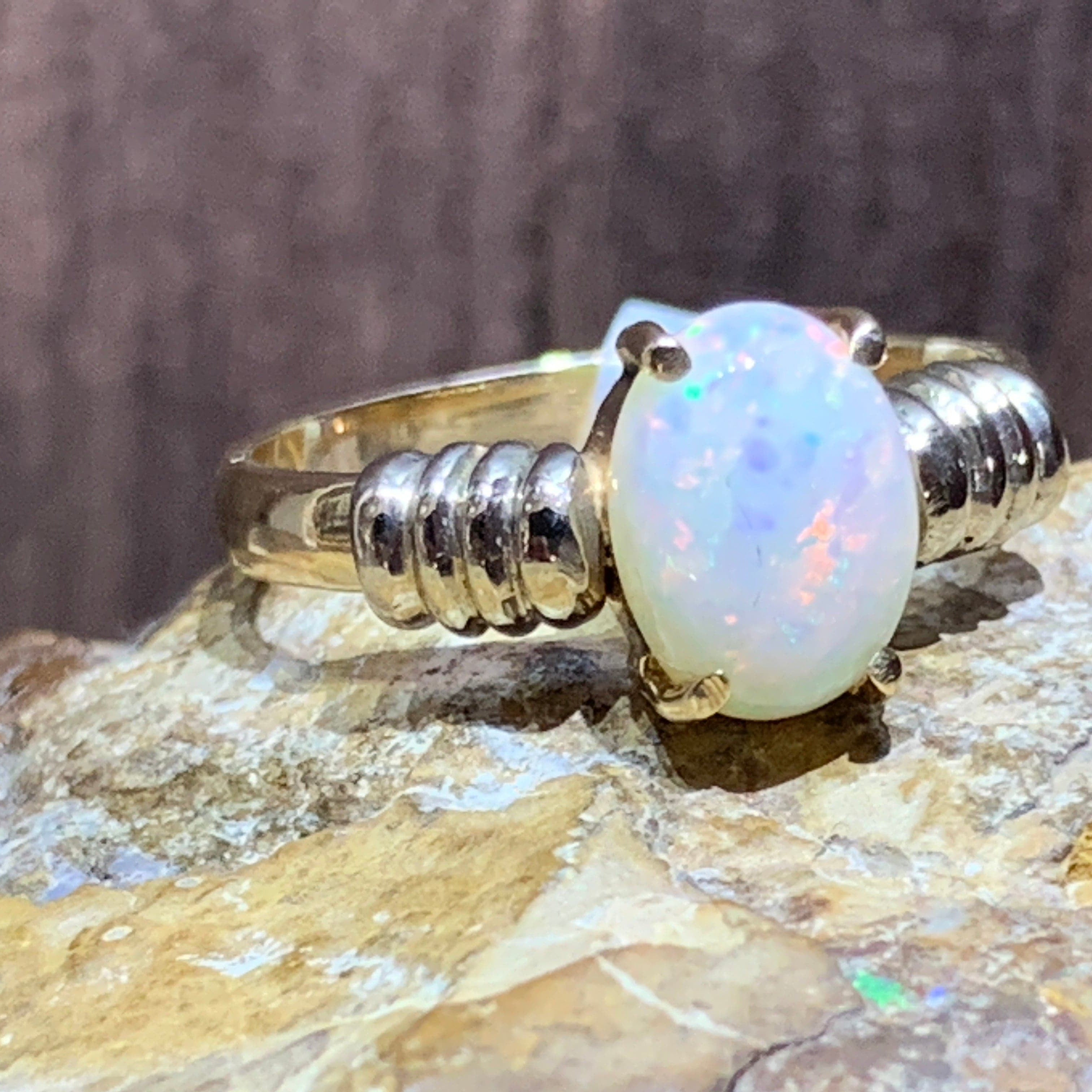 14kt Yellow Gold White Opal solitaire ring - Masterpiece Jewellery Opal & Gems Sydney Australia | Online Shop